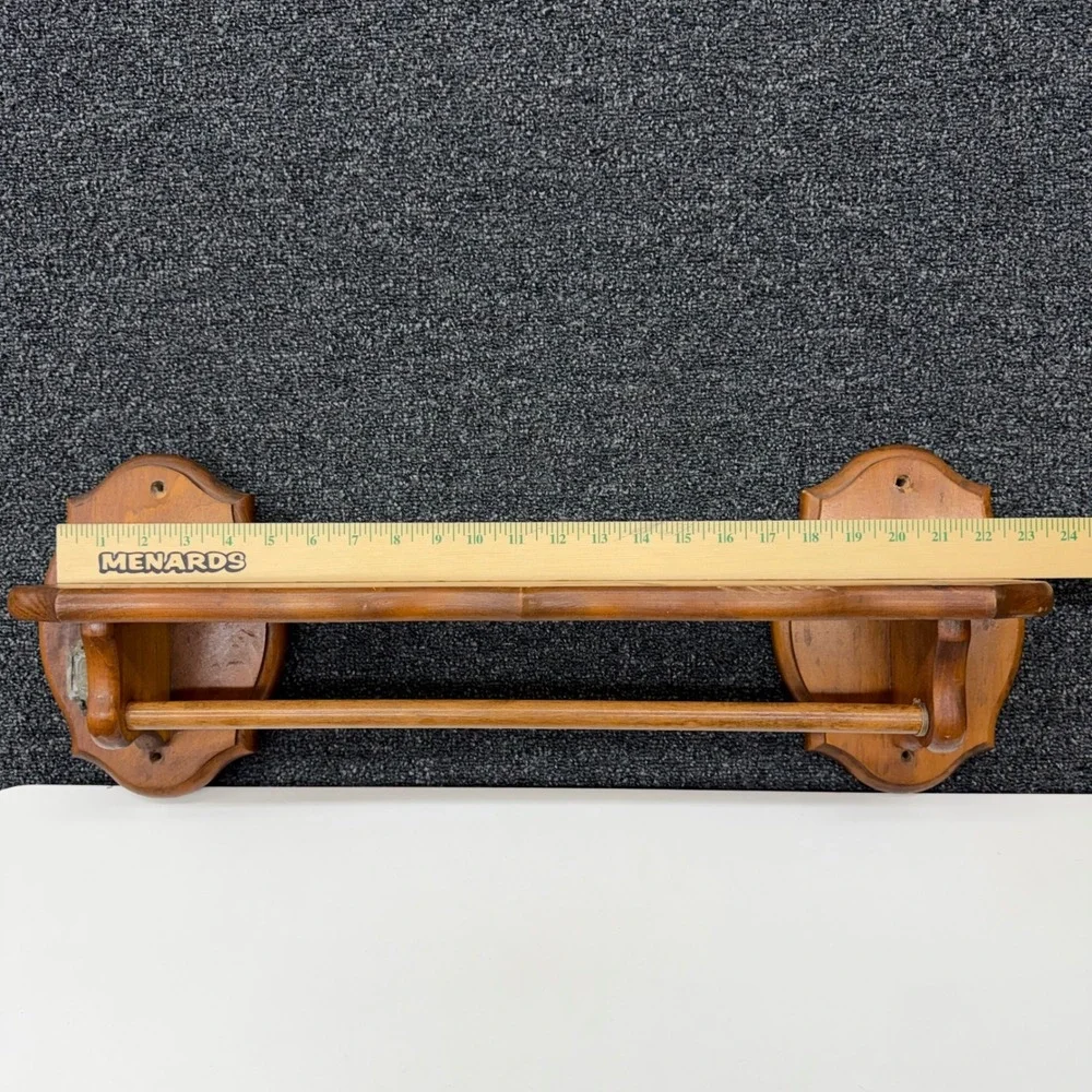 Vintage‎ Wooden Wall Shelf with Towel Bar and Hook Brown Rustic Home Decor 23in